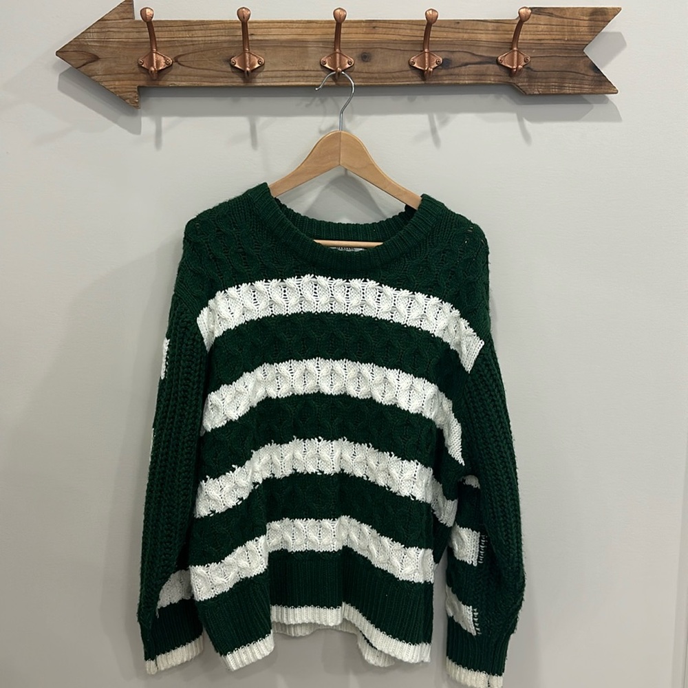 thick knit striped knit sweater - oversized